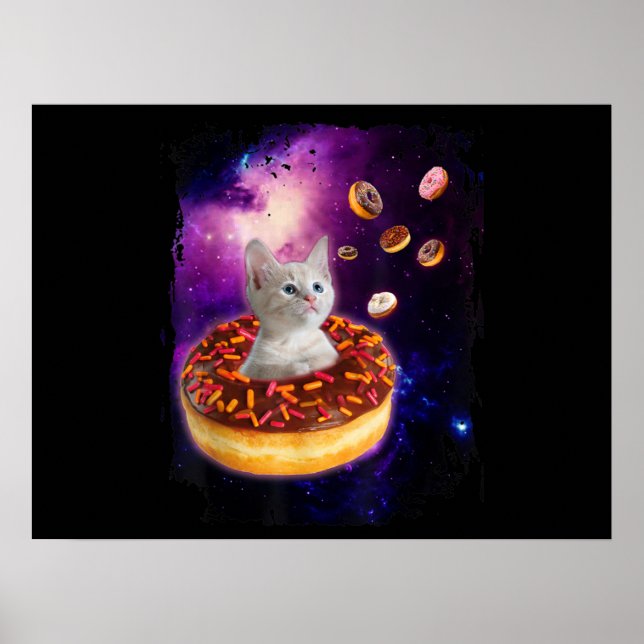 Cute Cat Inside Doughnut In Space Kitty Lovers Poster (Front)
