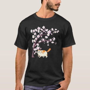 Cute Cat Japanese Kitten Cherry Blossoms Tree Saku T-Shirt