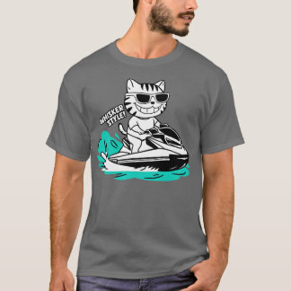 Cute Cat Jet Skiing Summer Funny Gift T-Shirt