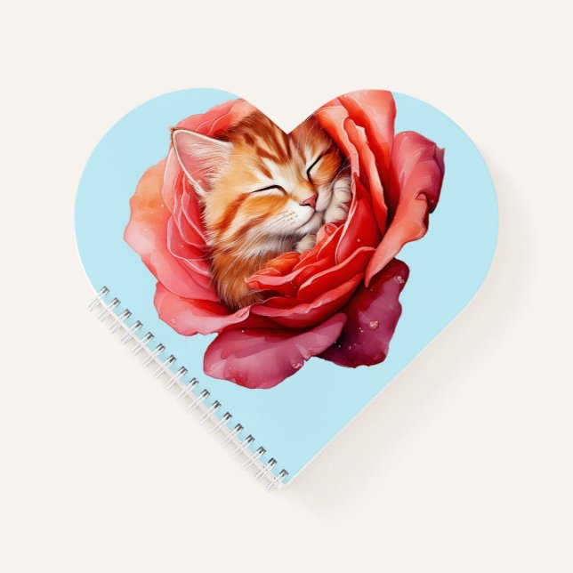 Cute Cat Journal - Heart-Shaped Spiral Notebook (Front)
