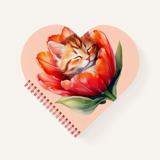 Cute Cat Journal - Heart-Shaped Spiral Notebook (Front)