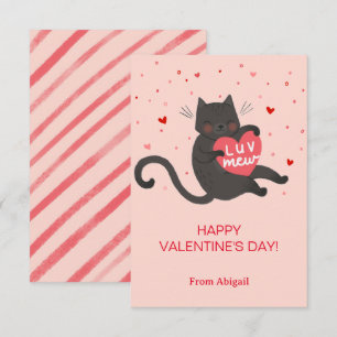 Cute Cat Kids Classroom Valentine Note Card