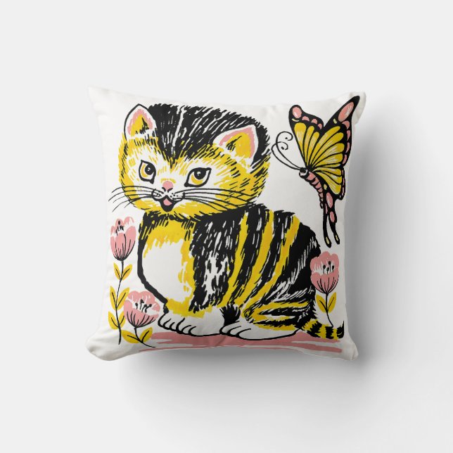 Cute Cat Kids Throw Pillow – Fun and Cozy  (Front)