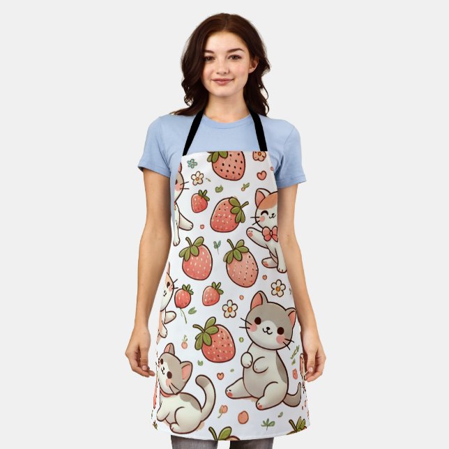 Cute Cat Kitchen Apron – Playful Cartoon Cats  (Worn)