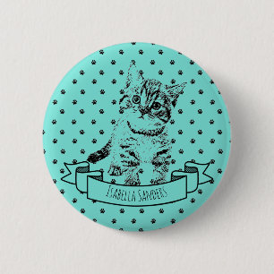 Cute cat kitten   all-over paw print   custom name 2 inch round button