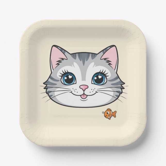 Cute cat kitten animals pet cartoon Birthday Paper Plate (Front)
