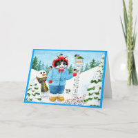 Cute Cat Kitten Bird Feeder greeting card