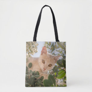 Cute Cat Kitten climbing in an Eucalyptus Tree - Tote Bag