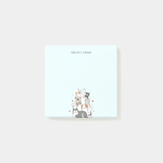 Cute Cat Kitten colourful gradient Personalized  Post-it Notes (Front)