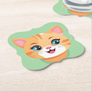 Cute cat kitten Face pet animals Birthday Party  Paper Coaster