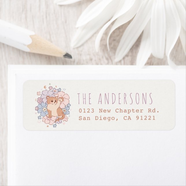 Cute Cat/Kitten Floral Return Address (Insitu)
