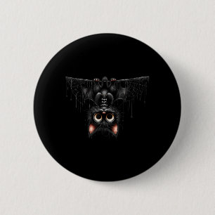 Cute Cat Kitten Halloween Black Bat Cartoon 2 Inch Round Button