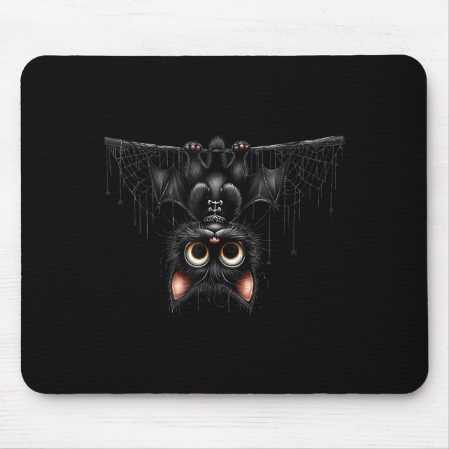 Cute Cat Kitten Halloween Black Bat Cartoon Mouse Pad (Front)