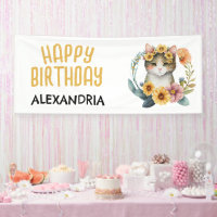 Cute Cat Kitten Little Girl's Happy Birthday