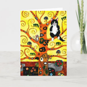 Cute Cat Kitten mouse Klimt Tree of Life card