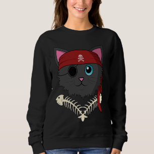 Cute Cat Kitten Pirate Fish Bones Halloween Kids Sweatshirt