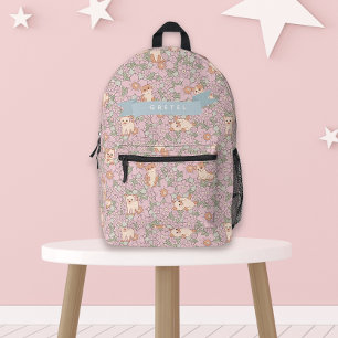 Cute Cat Kitten Purple Floral Pattern Printed Backpack