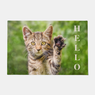 Cute Cat Kitten Raise Paw a Funny Beckoning Pose Doormat
