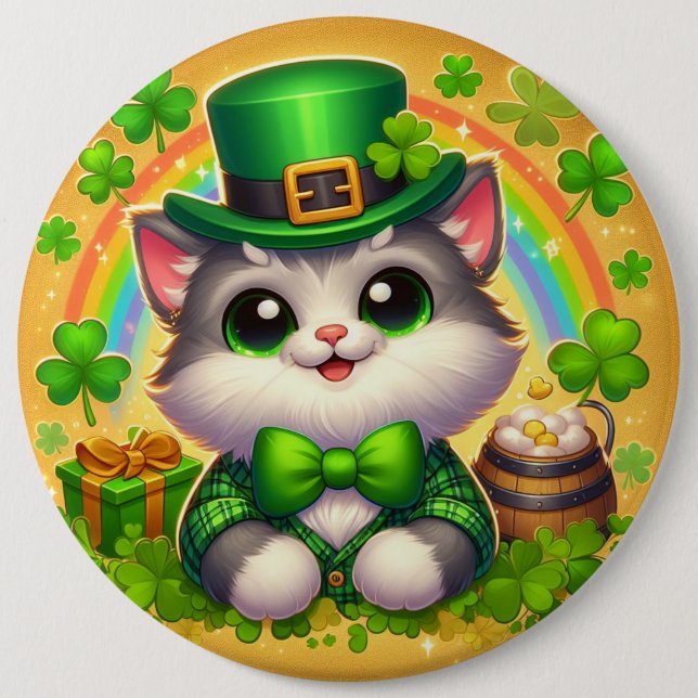 Cute cat/kitten Saint Patrick's Day  6 Inch Round Button (Front)