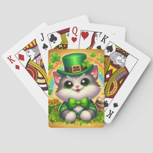 Cute cat/kitten Saint Patrick's Day  Playing Cards (Back)