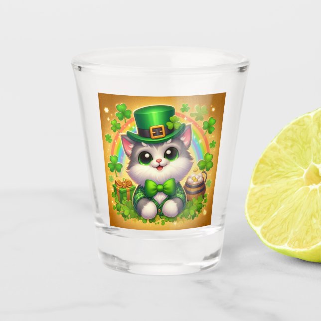 Cute cat/kitten Saint Patrick's Day  Shot Glass (Front)