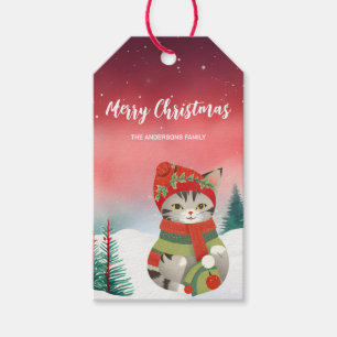 Cute cat kitten Santa Christmas party holiday kid Gift Tags