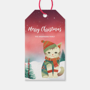 Cute cat kitten Santa Christmas party holiday kid Gift Tags