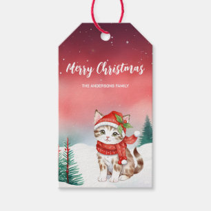 Cute cat kitten Santa Christmas party holiday kid Gift Tags