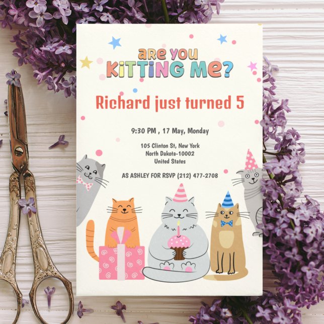 Cute Cat Kitten Themed Kid's Birthday Party Invitation (Creator Uploaded)