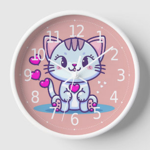 Cute Cat Kitten with Hearts Valentine Inspired   Clock