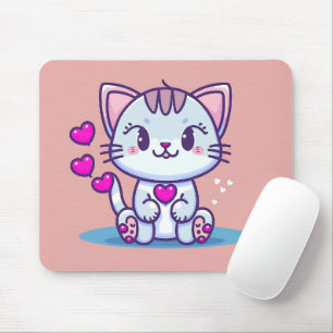 Cute Cat Kitten with Hearts Valentine Inspired   Mouse Pad
