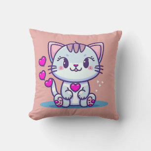 Cute Cat Kitten with Hearts Valentine Inspired Throw Pillow