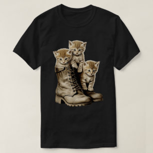 Cute Cat Kittens And Combat Boots Cats Lover T-Shirt