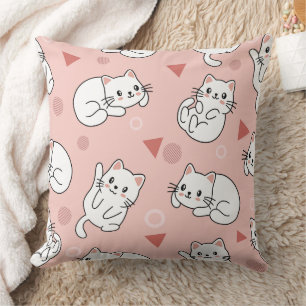 Cute cat kitty doodle seamless pattern throw pillow