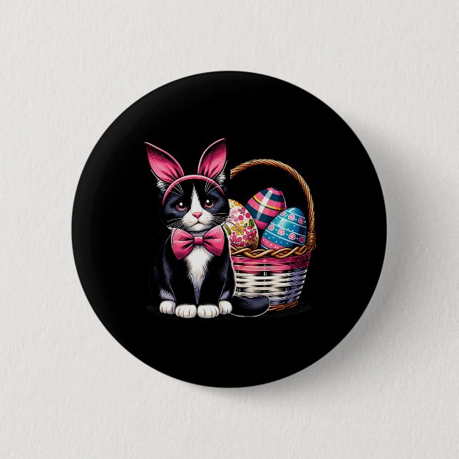 Cute Cat Kitty Easter Day Bunny Eggs Cat Lover Wom 2 Inch Round Button (Front)