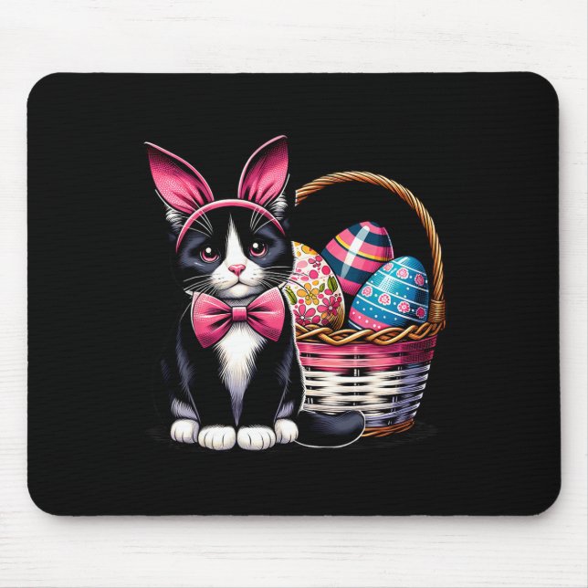 Cute Cat Kitty Easter Day Bunny Eggs Cat Lover Wom Mouse Pad (Front)