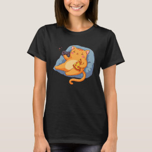 Cute Cat Kitty Gamer Pizza Joke Video Game Control T-Shirt