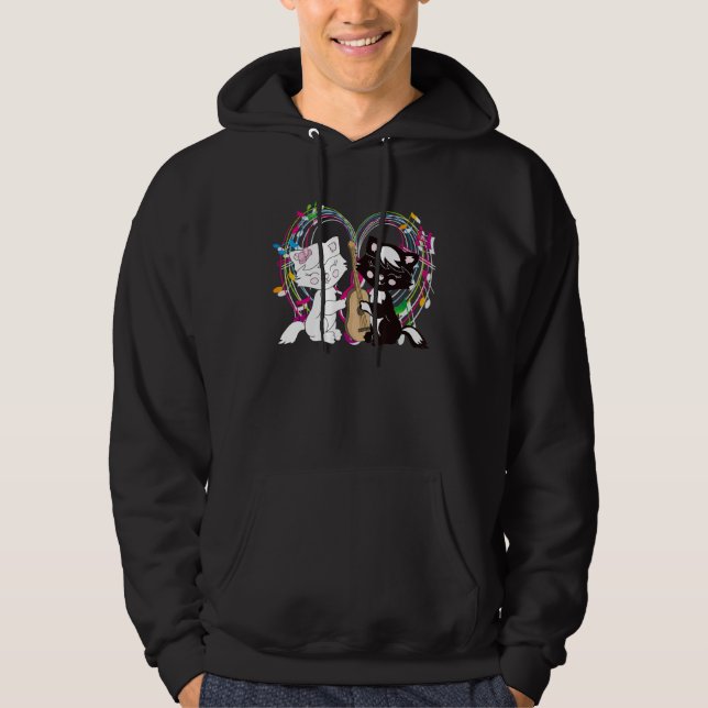 Cute Cat Kitty Playing Music Note Clef Musician Ar Hoodie (Front)
