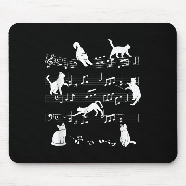 Cute Cat Kitty Playing Music Note Clef Musician Ar Mouse Pad (Front)