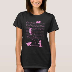 Cute Cat Kitty Playing Music Note Pink Clef Musici T-Shirt
