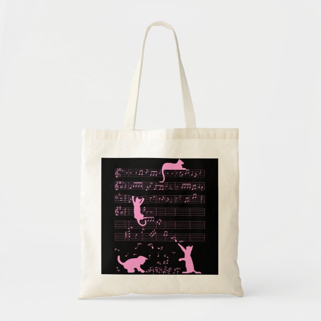 Cute Cat Kitty Playing Music Note Pink Clef Musici Tote Bag (Front)