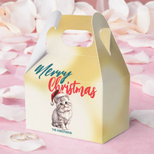 Cute Cat kitty Santa Xmas Sweet Merry Christmas Favor Box