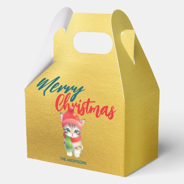 Cute Cat kitty Santa Xmas Sweet Merry Christmas Favor Box (Front)