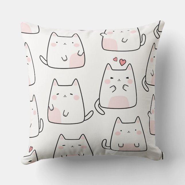 Cute cat kitty seamless pattern throw pillow (Back)