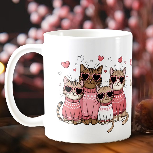 Cute Cat Kitty Valentine Pink Custom Name Coffee Mug (Cute Cat Kitty Valentine Pink Custom Name Coffee Mug)