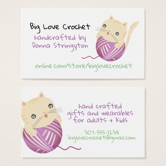 Cute cat knitting crochet homespun business card (Front & Back)