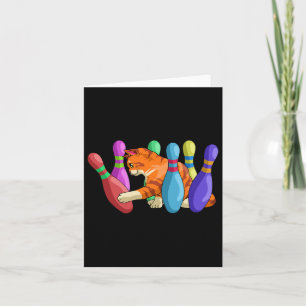 Cute Cat Knocking Over Bowling Pins Kitty Bowlers  Card