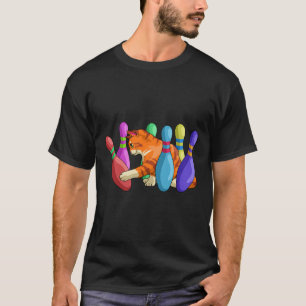 Cute Cat Knocking Over Bowling Pins Kitty Bowlers T-Shirt