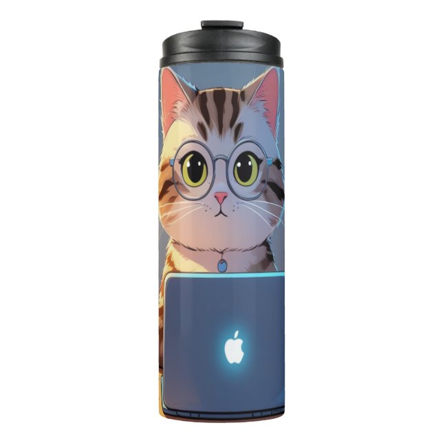 Cute Cat Laptop Travel Mug – Smart On-the-Go Compa (Front)