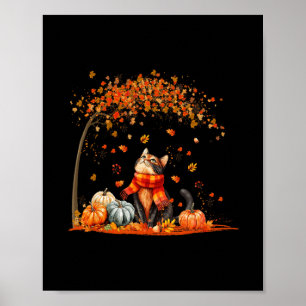 Cute Cat Leaf Fall Autumn Shirt For Cat Lovers Poster